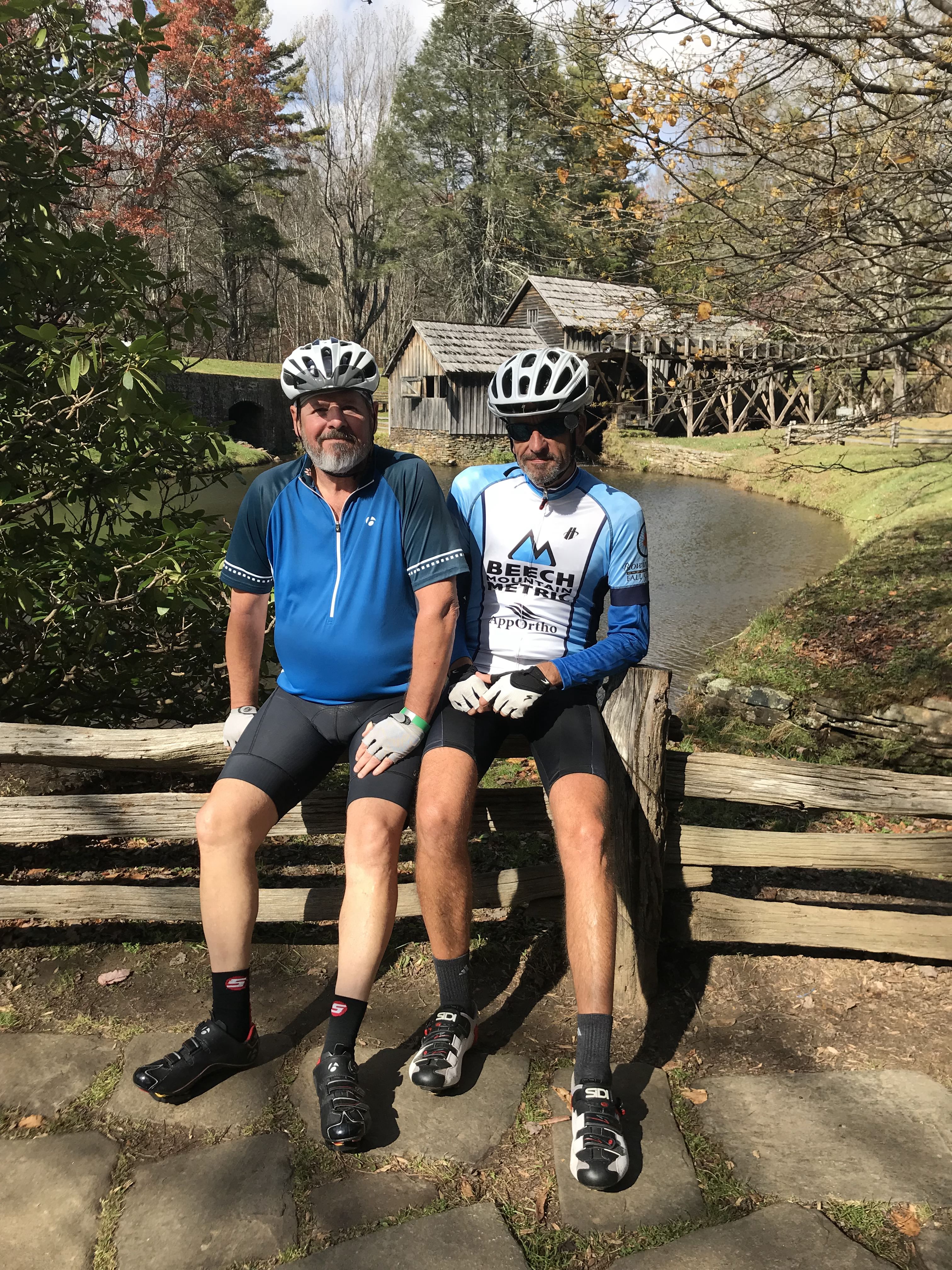 Cyclists at Mabry Mill